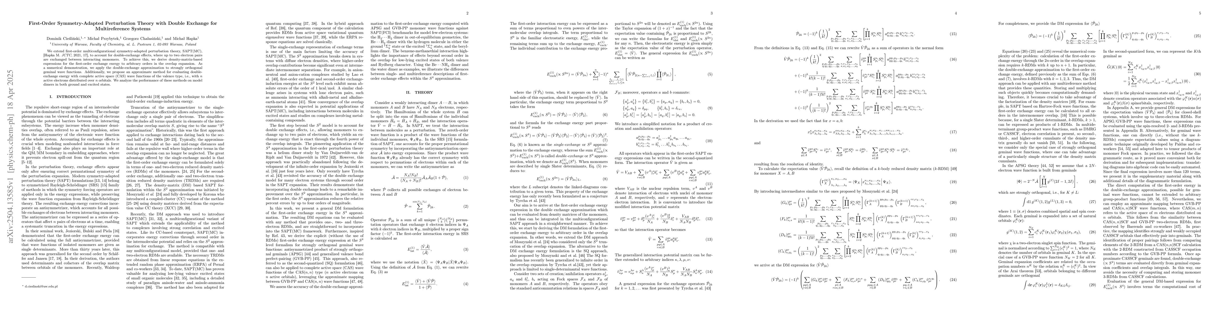 Thumbnail for First-Order Symmetry-Adapted Perturbation Theory with Double Exchange
  for Multireference Systems