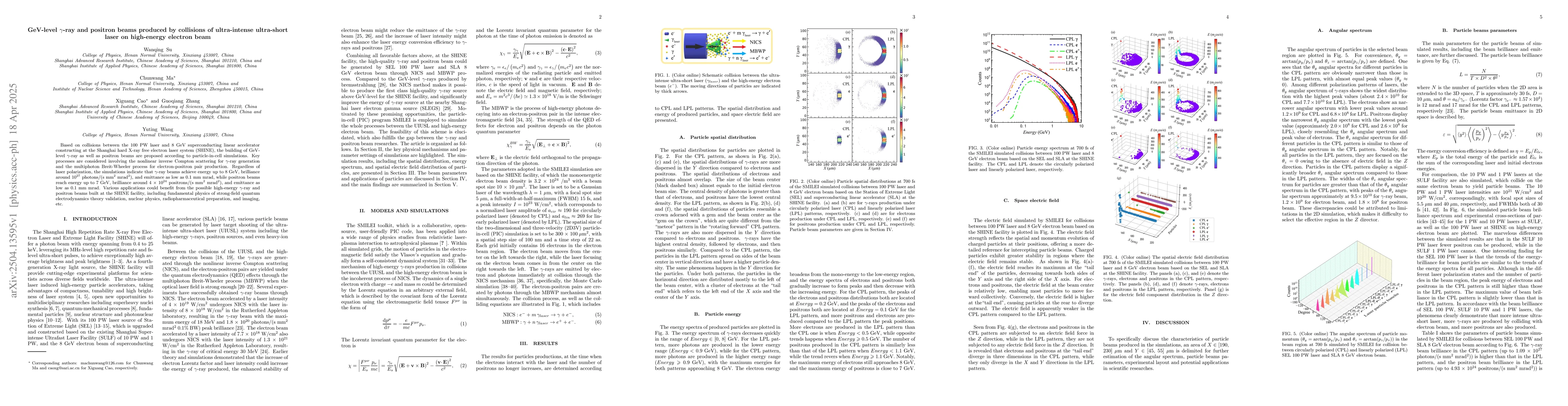 Thumbnail for GeV-level $γ$-ray and positron beams produced by collisions of
  ultra-intense ultra-short laser on high-energy electron beam
