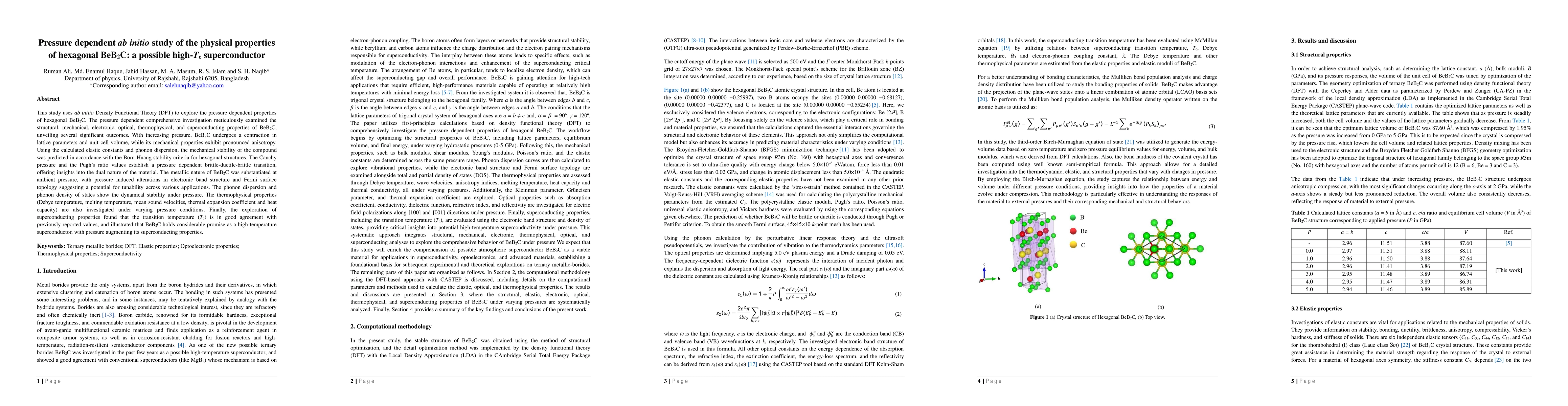 Thumbnail for Pressure dependent ab initio study of the physical properties of
  hexagonal BeB2C: a possible high-Tc superconductor