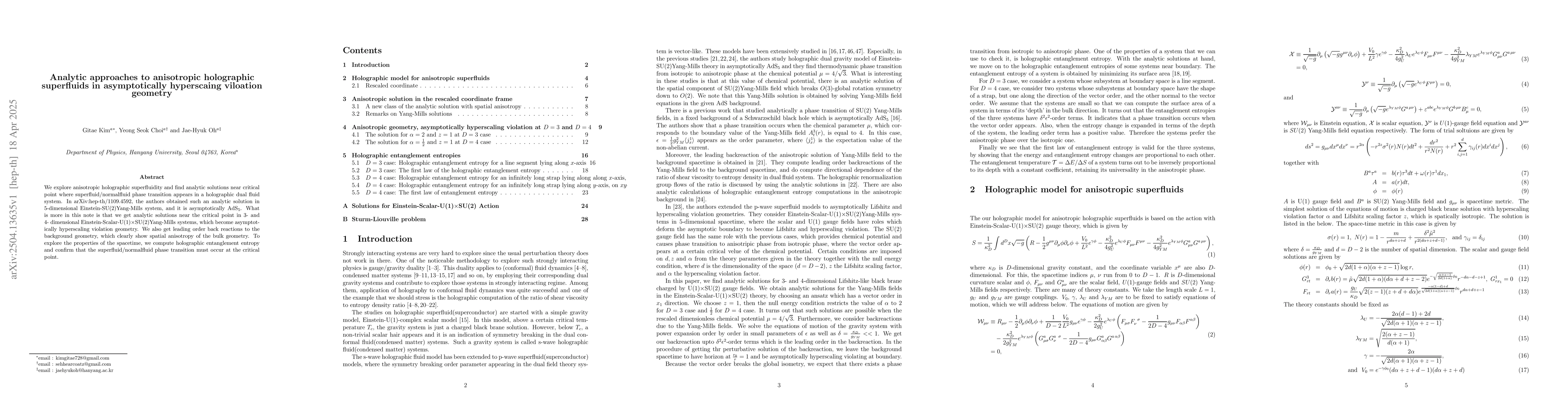 Thumbnail for Analytic approaches to anisotropic holographic superfluids in
  asymptotically hyperscaing viloation geometry