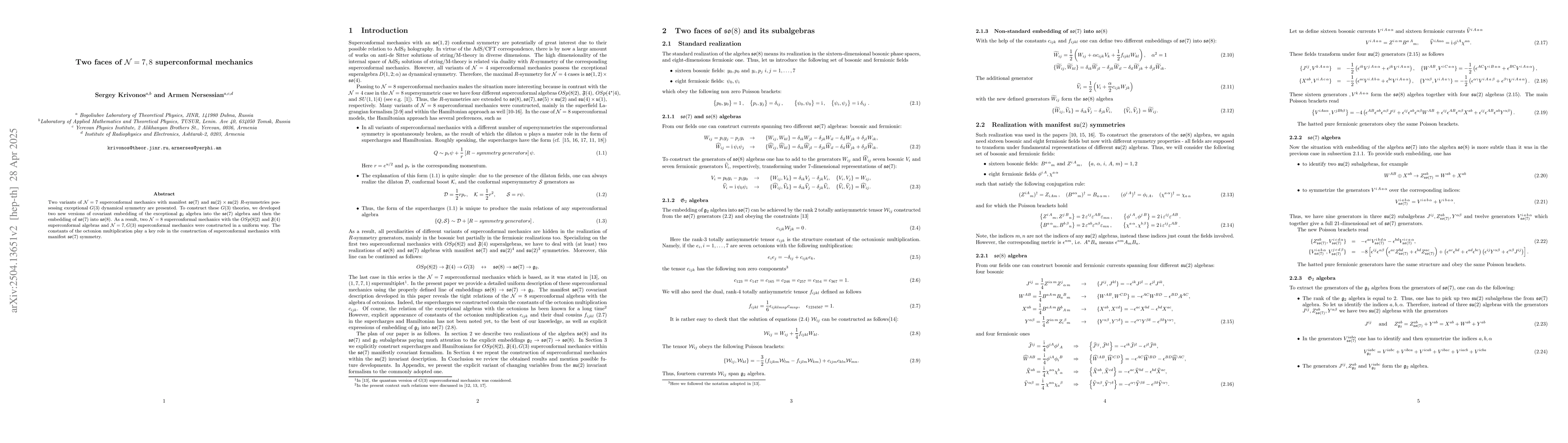 Thumbnail for Two faces of $N=7,8$ superconformal mechanics