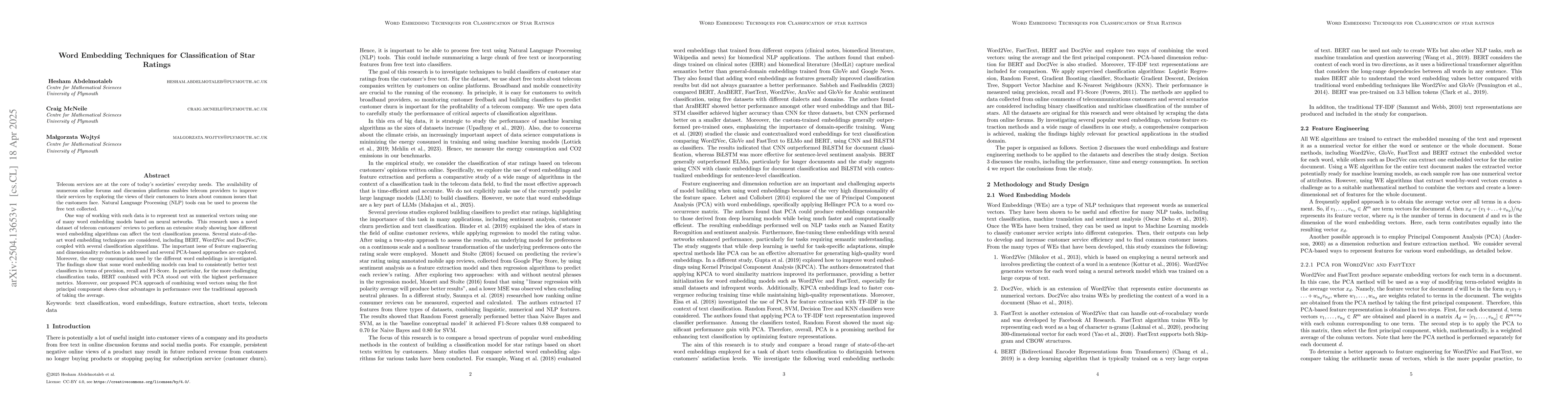 Thumbnail for Word Embedding Techniques for Classification of Star Ratings