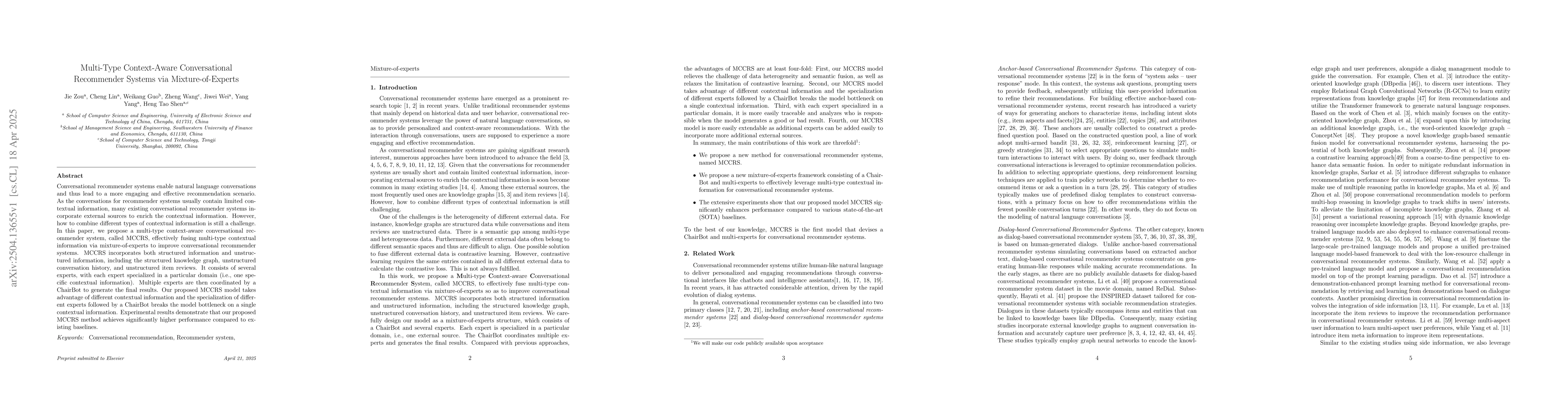Thumbnail for Multi-Type Context-Aware Conversational Recommender Systems via
  Mixture-of-Experts