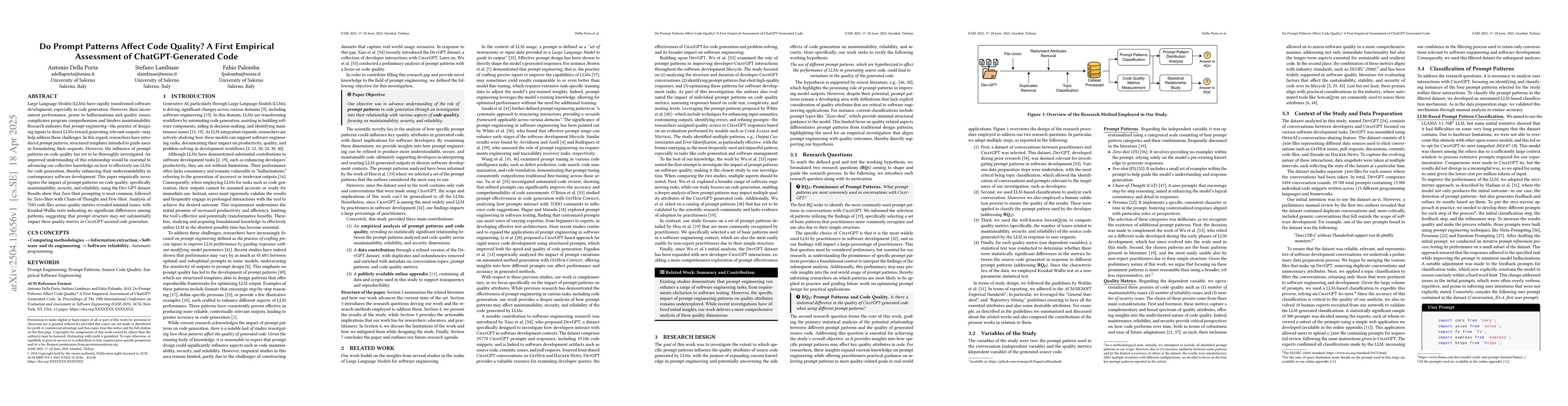 Thumbnail for Do Prompt Patterns Affect Code Quality? A First Empirical Assessment of
  ChatGPT-Generated Code