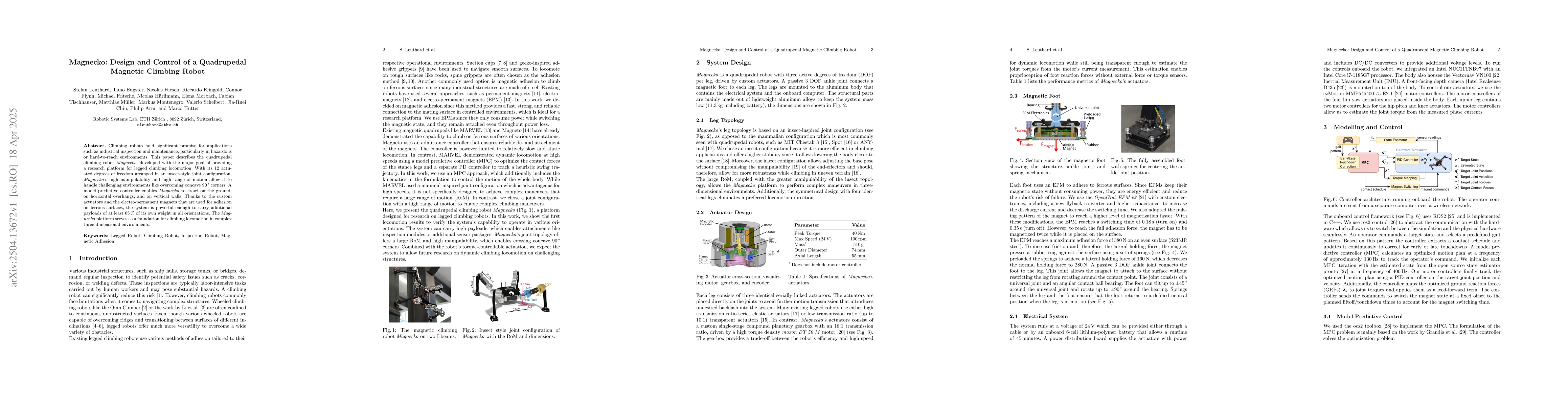 Thumbnail for Magnecko: Design and Control of a Quadrupedal Magnetic Climbing Robot
