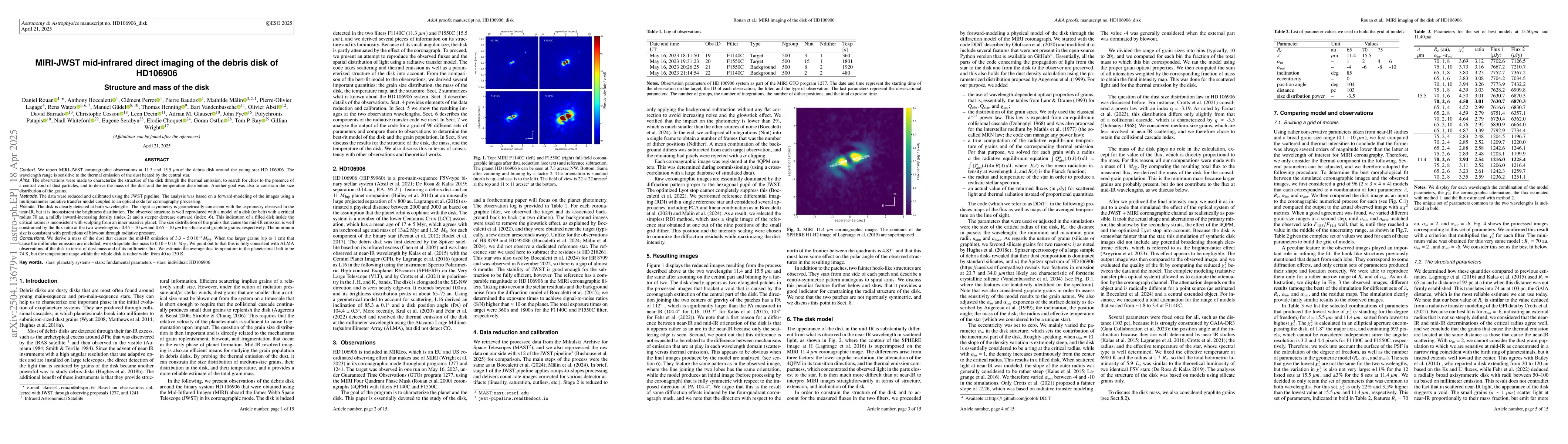 Thumbnail for MIRI-JWST mid-infrared direct imaging of the debris disk of HD106906