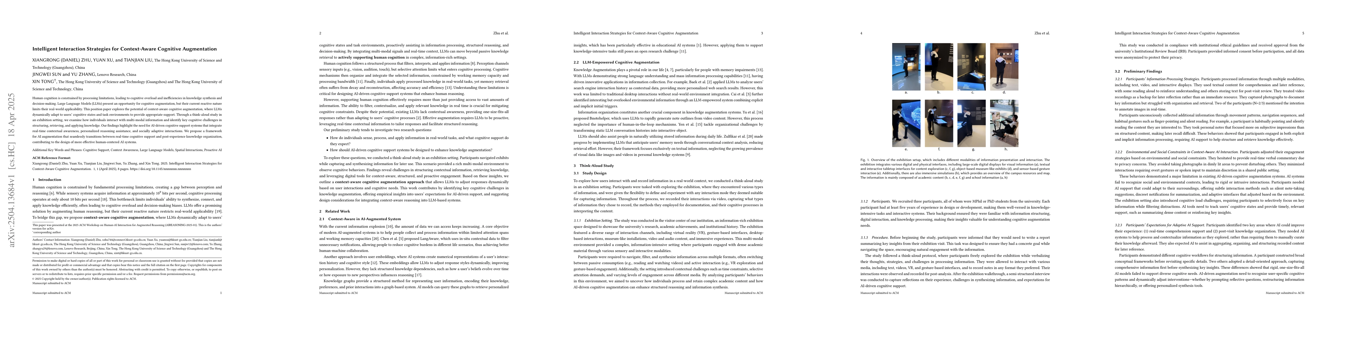 Thumbnail for Intelligent Interaction Strategies for Context-Aware Cognitive
  Augmentation