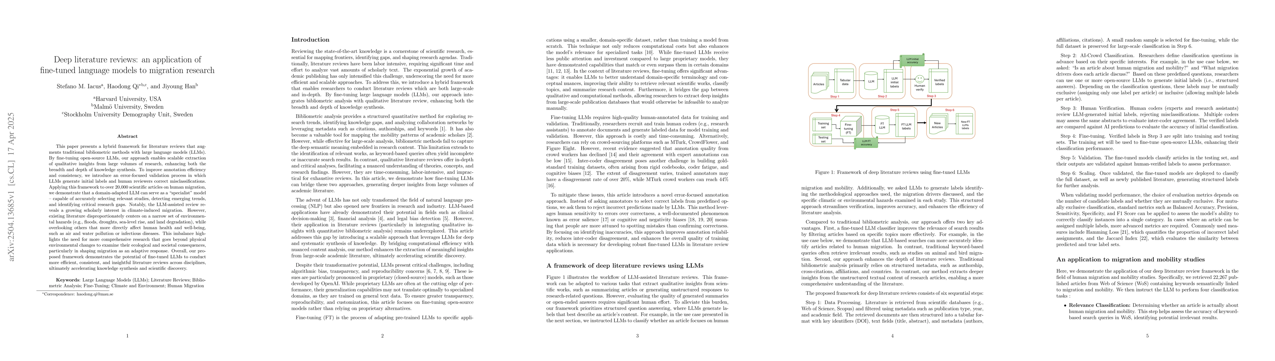Thumbnail for Deep literature reviews: an application of fine-tuned language models to
  migration research