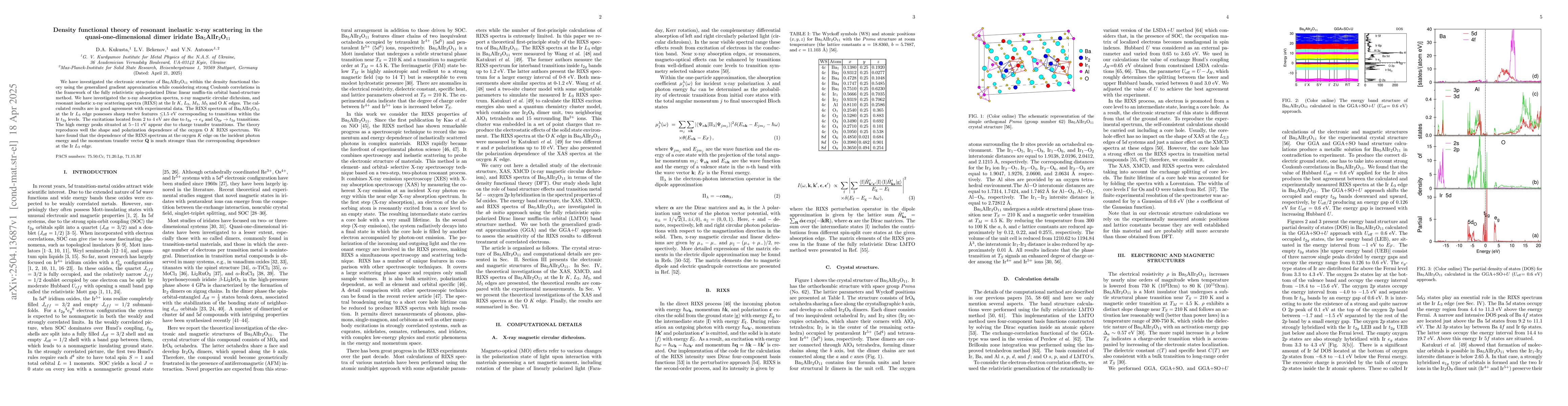 Thumbnail for Density functional theory of resonant inelastic x-ray scattering in the
  quasi-one-dimensional dimer iridate Ba$_5$AlIr$_2$O$_{11}$