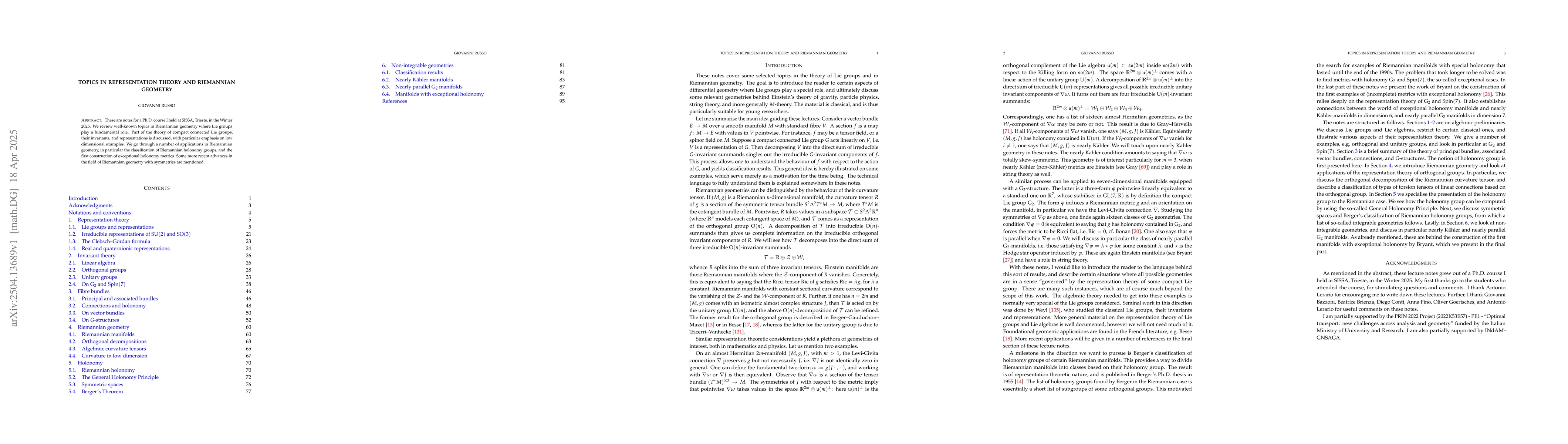 Thumbnail for Topics in representation theory and Riemannian geometry