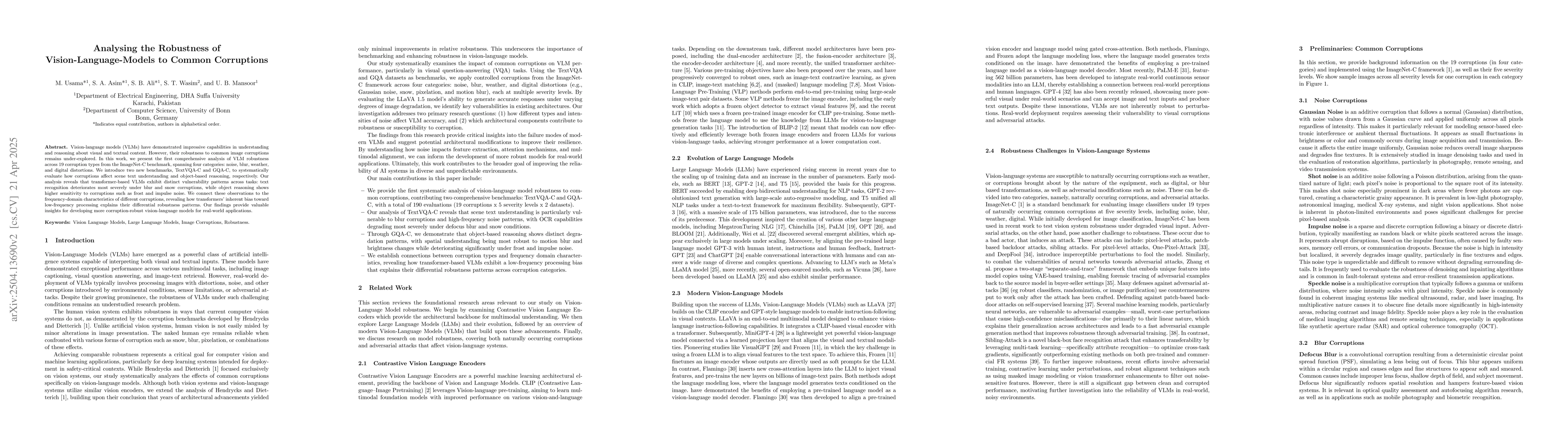 Thumbnail for Analysing the Robustness of Vision-Language-Models to Common Corruptions