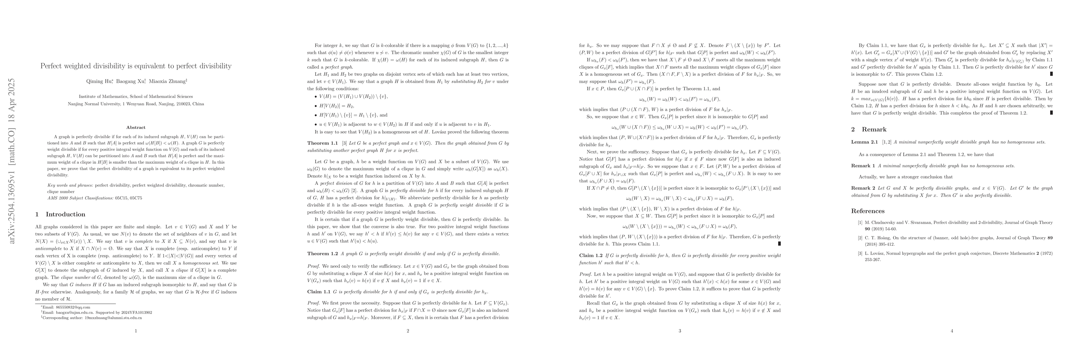 Thumbnail for Perfect weighted divisibility is equivalent to perfect divisibility