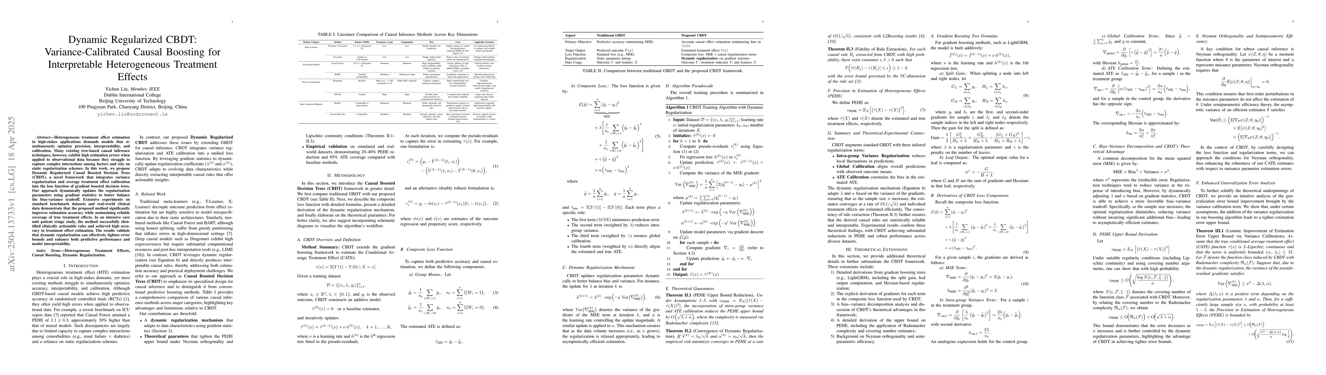 Thumbnail for Dynamic Regularized CBDT: Variance-Calibrated Causal Boosting for
  Interpretable Heterogeneous Treatment Effects