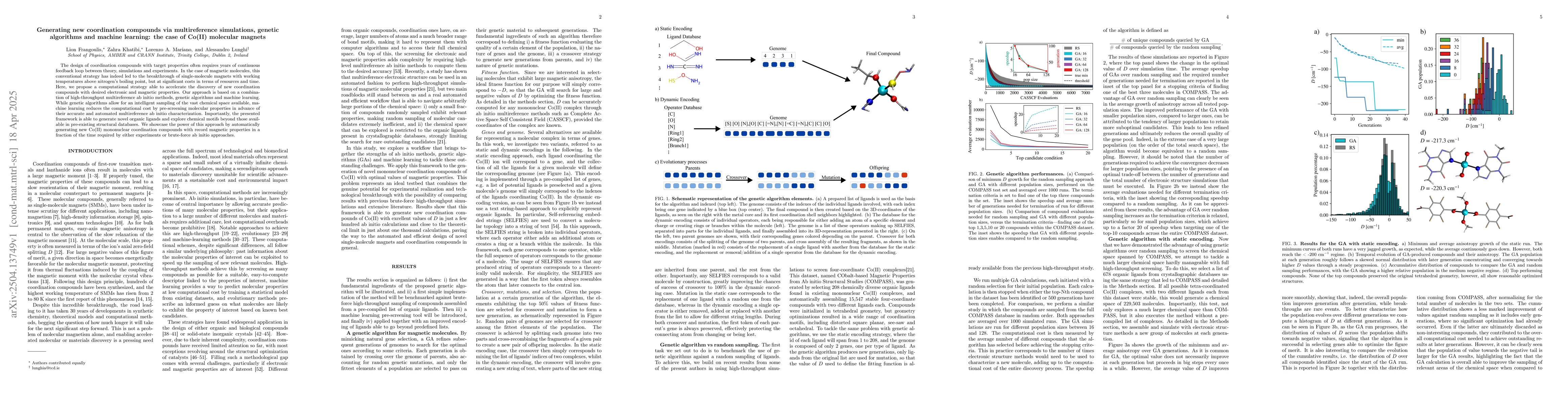 Thumbnail for Generating new coordination compounds via multireference simulations,
  genetic algorithms and machine learning: the case of Co(II) molecular magnets