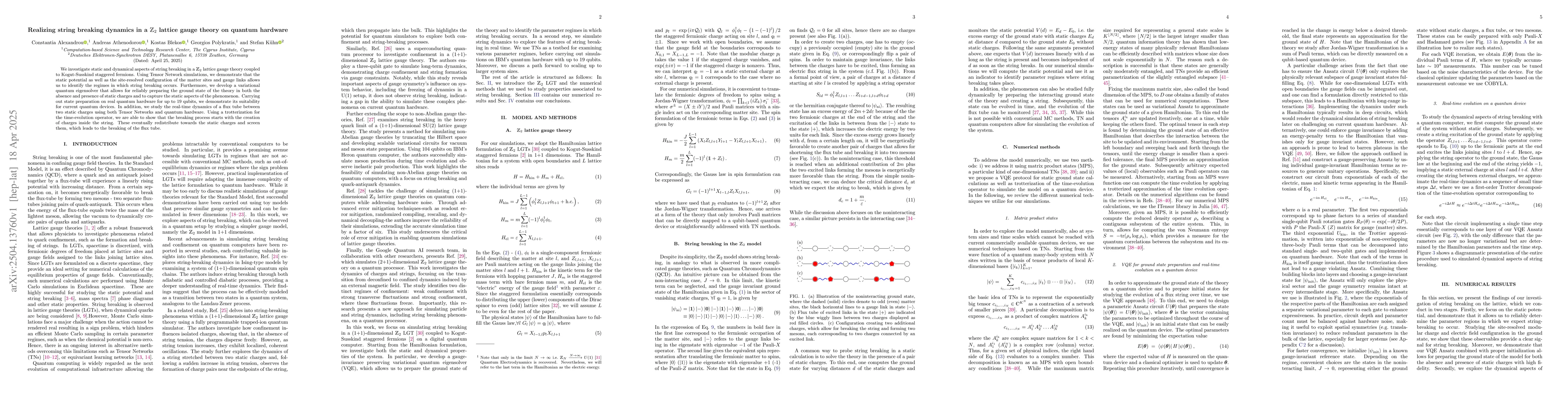 Thumbnail for Realizing string breaking dynamics in a $Z_2$ lattice gauge theory on
  quantum hardware