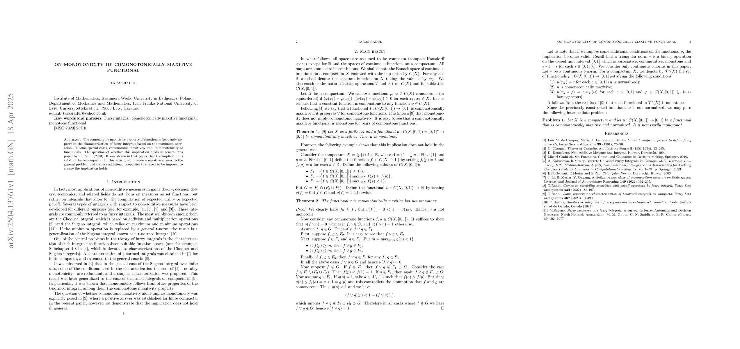 Thumbnail for On monotonicity of comonotonically maxitive functional