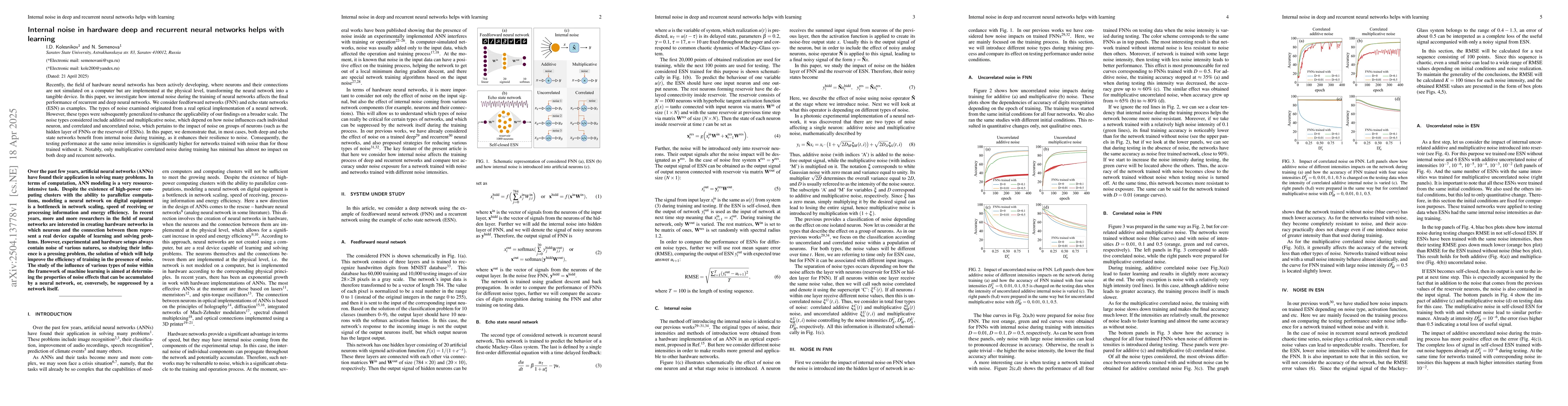 Thumbnail for Internal noise in hardware deep and recurrent neural networks helps with
  learning