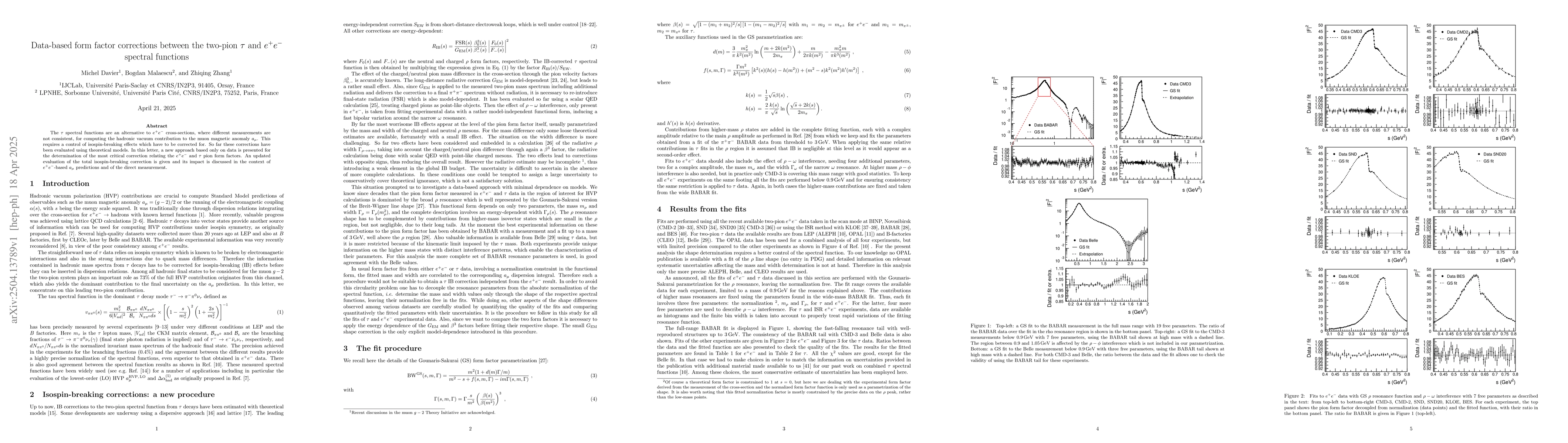 Thumbnail for Data-based form factor corrections between the two-pion $τ$ and
  $e^+e^-$ spectral functions