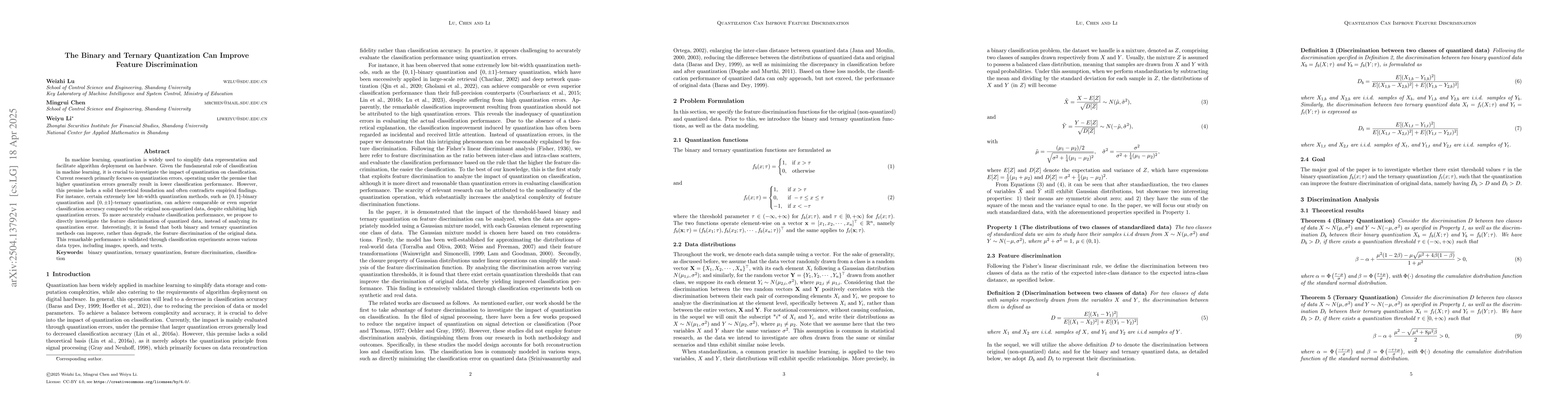 Thumbnail for The Binary and Ternary Quantization Can Improve Feature Discrimination