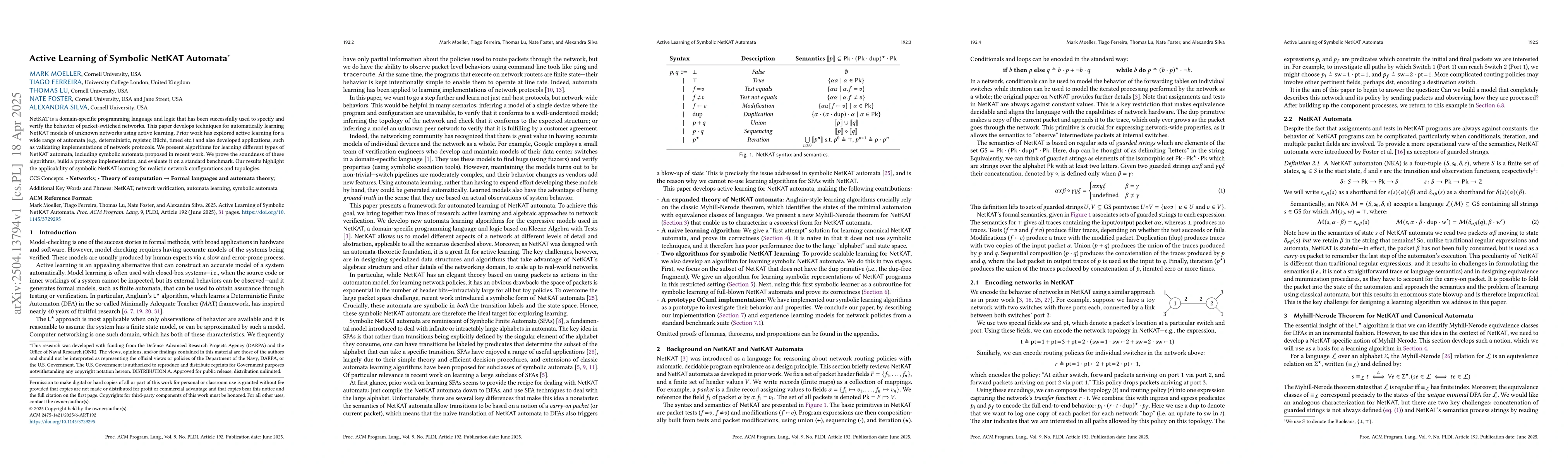 Thumbnail for Active Learning of Symbolic NetKAT Automata