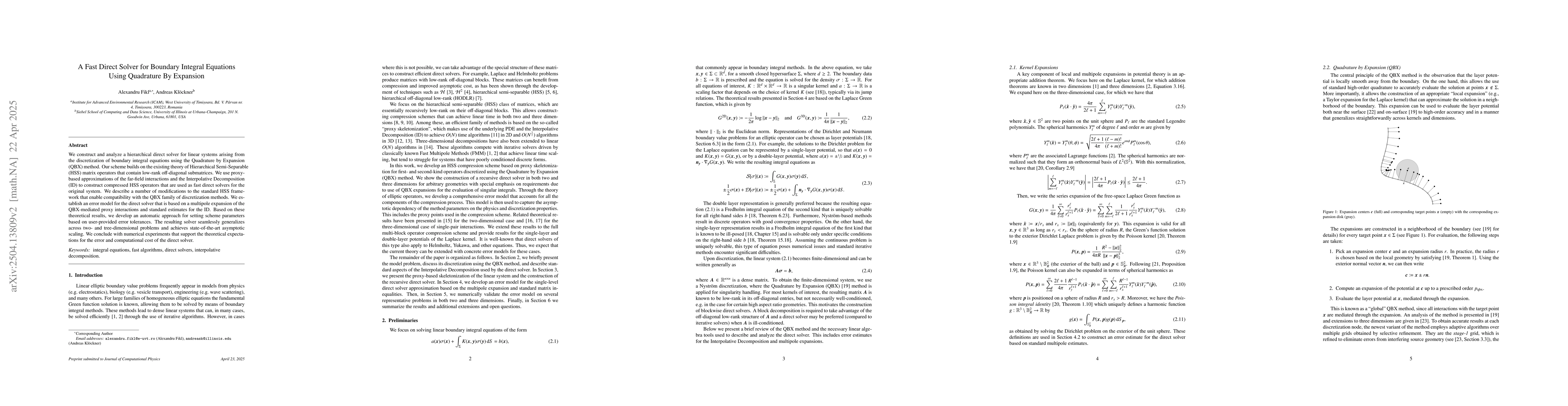 Thumbnail for A Fast Direct Solver for Boundary Integral Equations Using Quadrature By
  Expansion