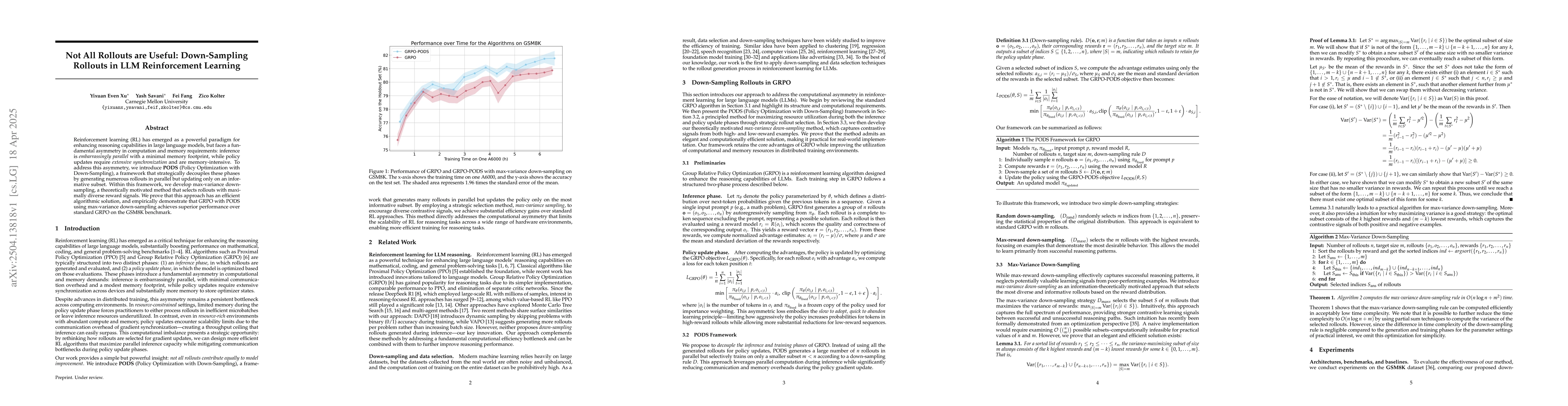 Thumbnail for Not All Rollouts are Useful: Down-Sampling Rollouts in LLM Reinforcement
  Learning
