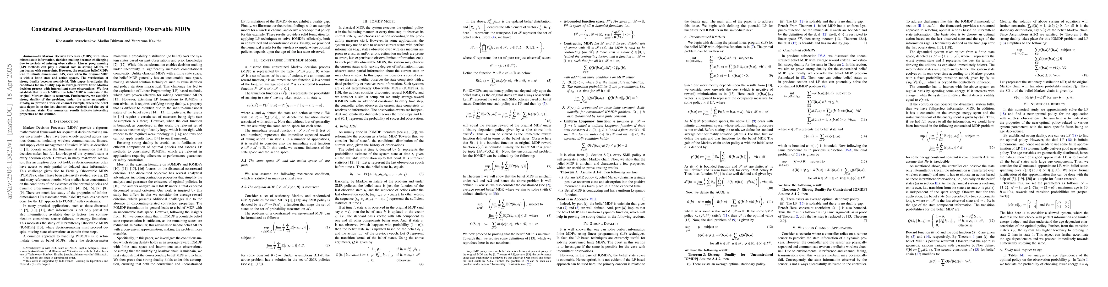 Thumbnail for Constrained Average-Reward Intermittently Observable MDPs