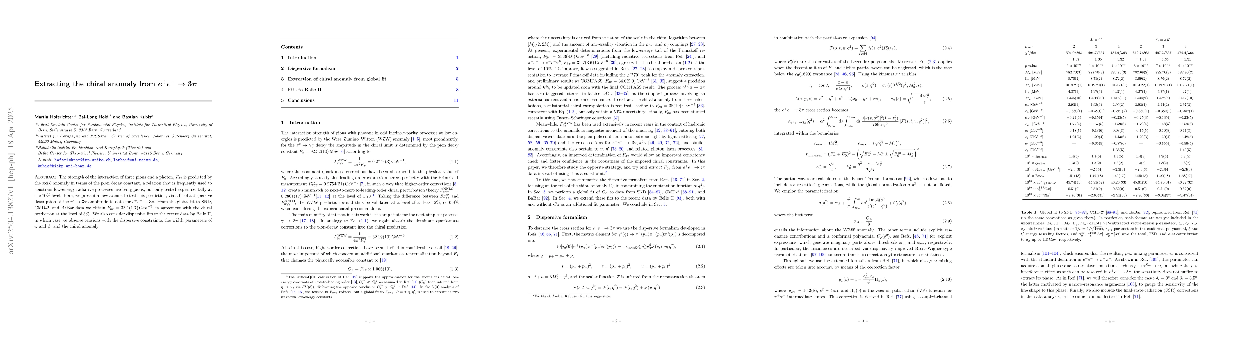 Thumbnail for Extracting the chiral anomaly from $e^+e^-\to 3π$