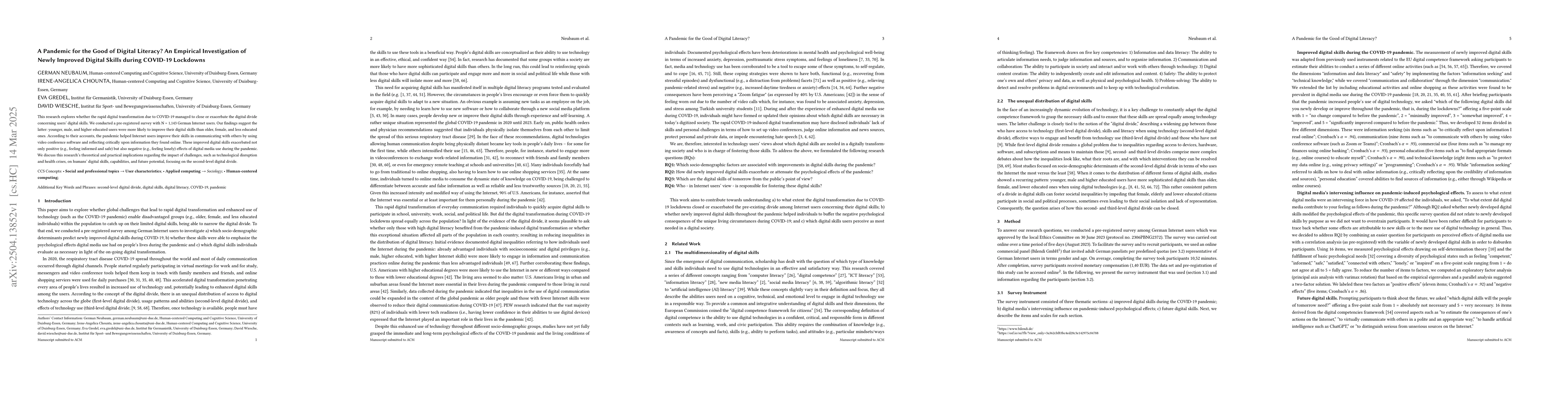Thumbnail for A Pandemic for the Good of Digital Literacy? An Empirical Investigation
  of Newly Improved Digital Skills during COVID-19 Lockdowns