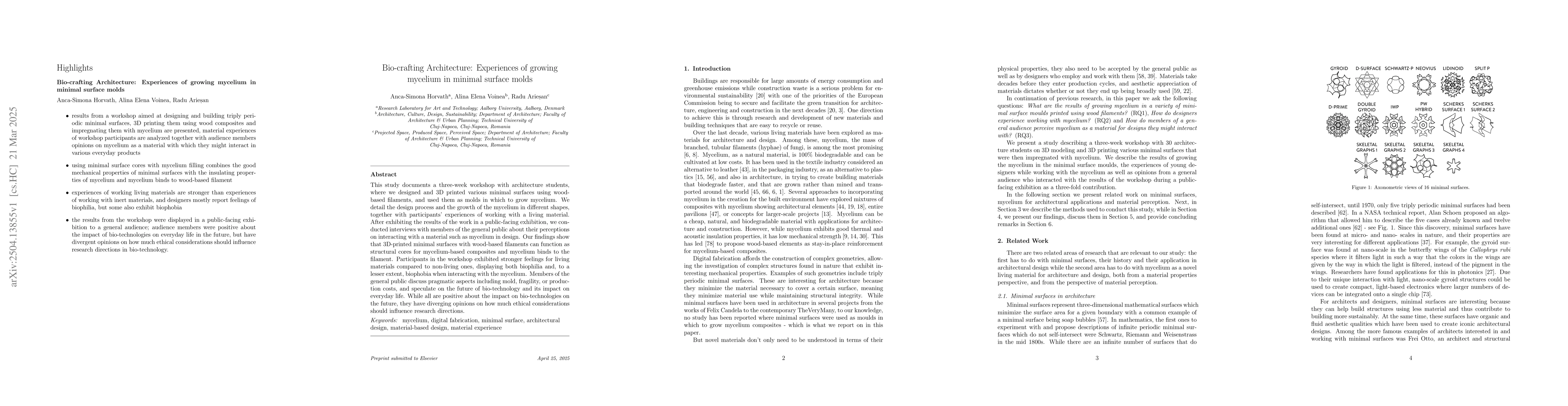 Thumbnail for Bio-crafting Architecture: Experiences of growing mycelium in minimal
  surface molds