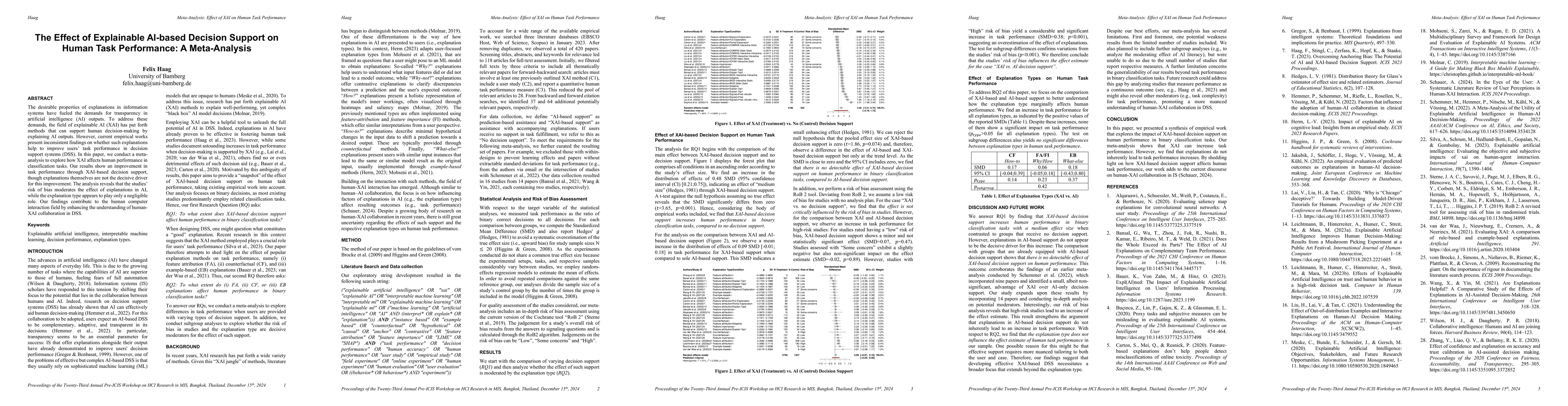 Thumbnail for The Effect of Explainable AI-based Decision Support on Human Task
  Performance: A Meta-Analysis