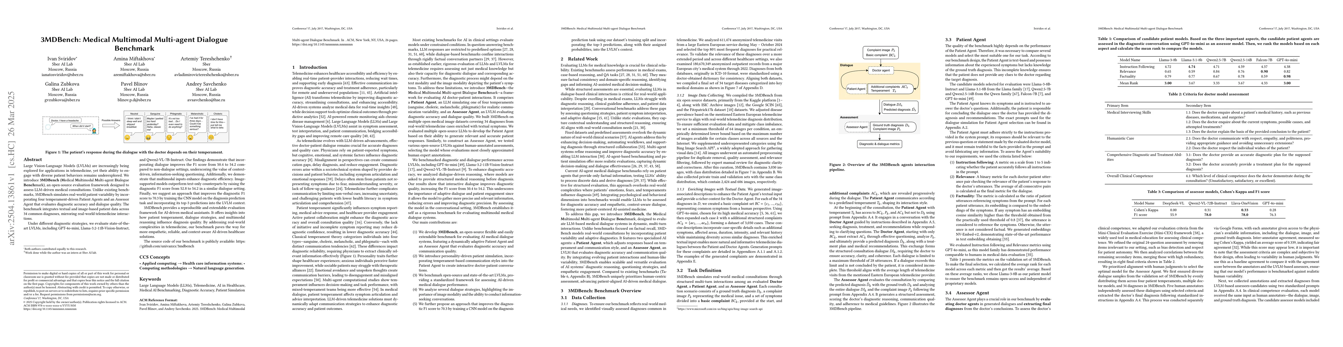Thumbnail for 3MDBench: Medical Multimodal Multi-agent Dialogue Benchmark