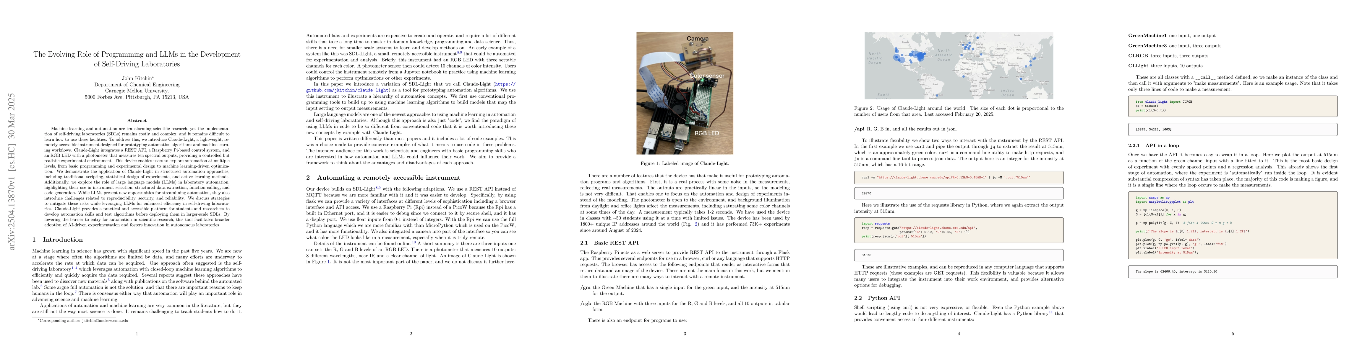 Thumbnail for The Evolving Role of Programming and LLMs in the Development of
  Self-Driving Laboratories