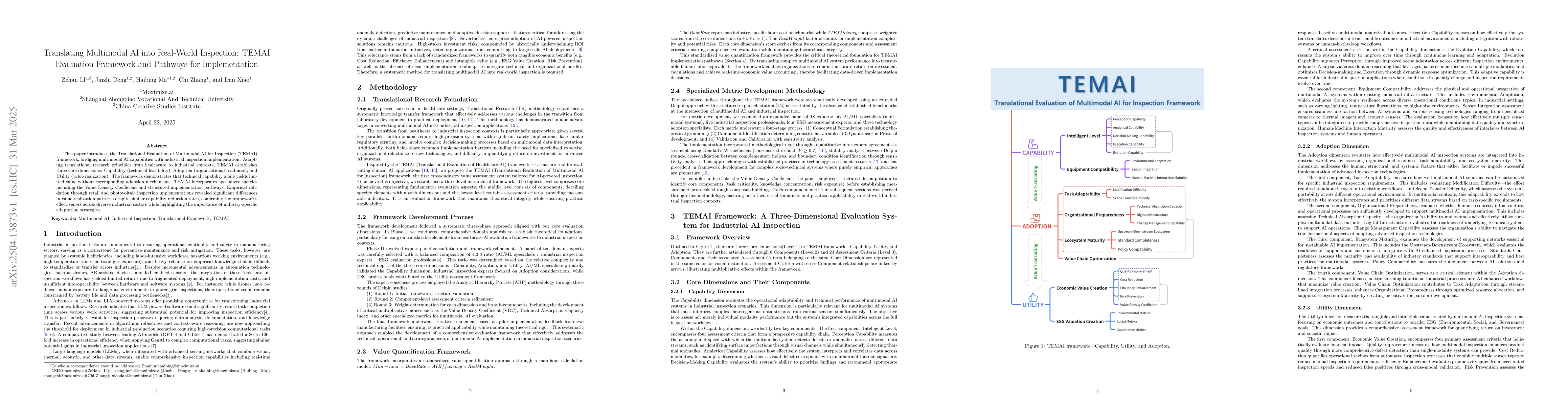 Thumbnail for Translating Multimodal AI into Real-World Inspection: TEMAI Evaluation
  Framework and Pathways for Implementation
