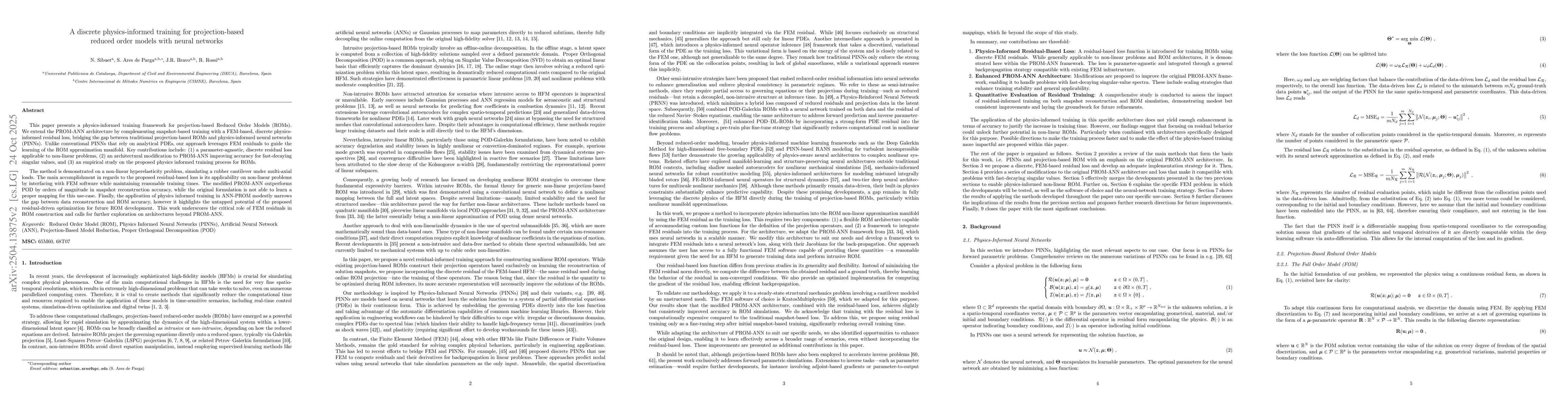 Thumbnail for A discrete physics-informed training for projection-based reduced order
  models with neural networks