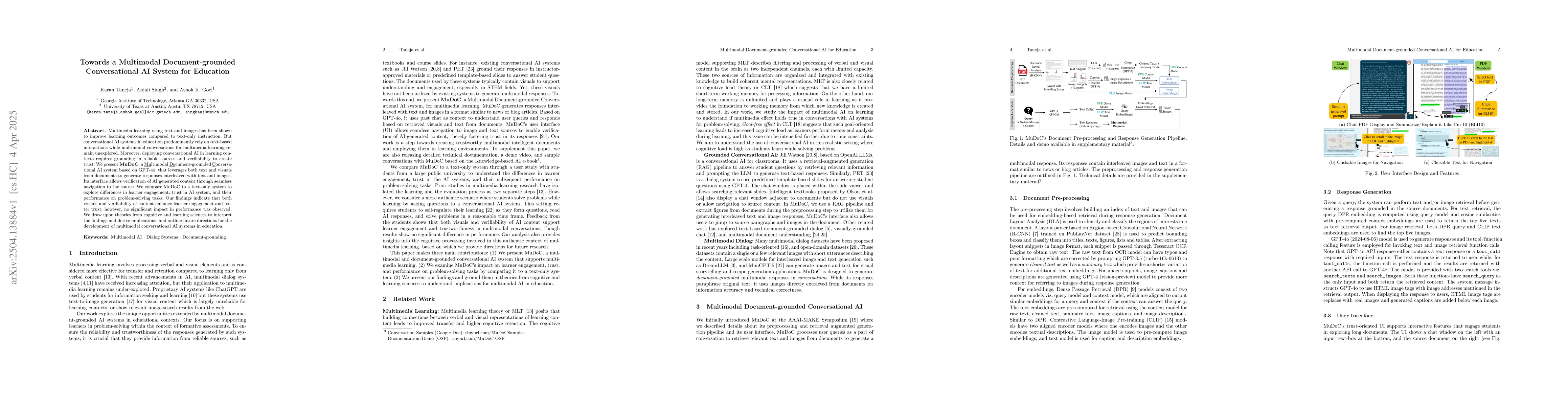 Thumbnail for Towards a Multimodal Document-grounded Conversational AI System for
  Education