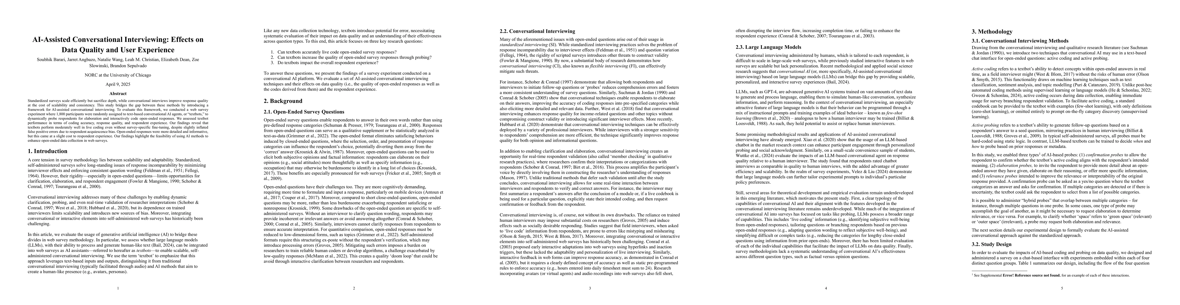 Thumbnail for AI-Assisted Conversational Interviewing: Effects on Data Quality and
  User Experience