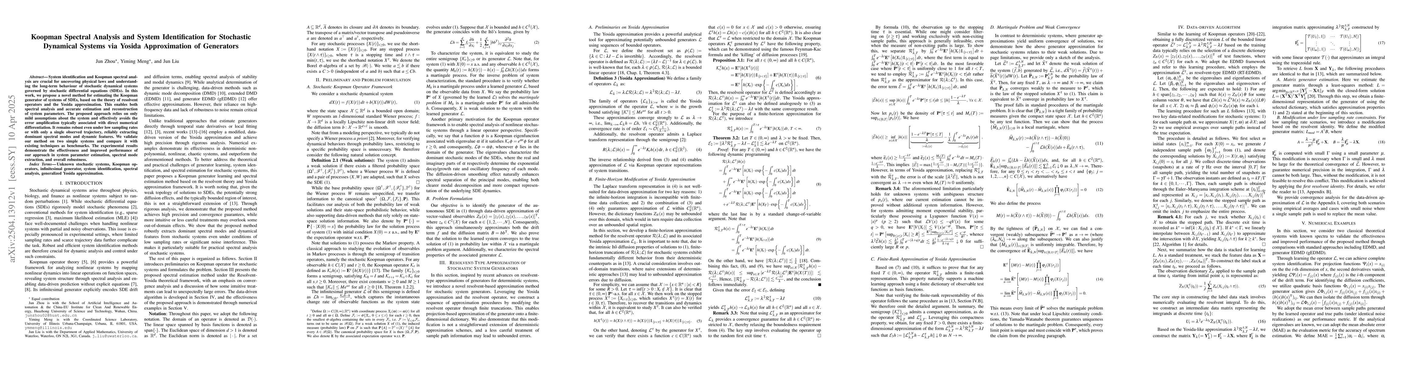 Thumbnail for Koopman Spectral Analysis and System Identification for Stochastic
  Dynamical Systems via Yosida Approximation of Generators