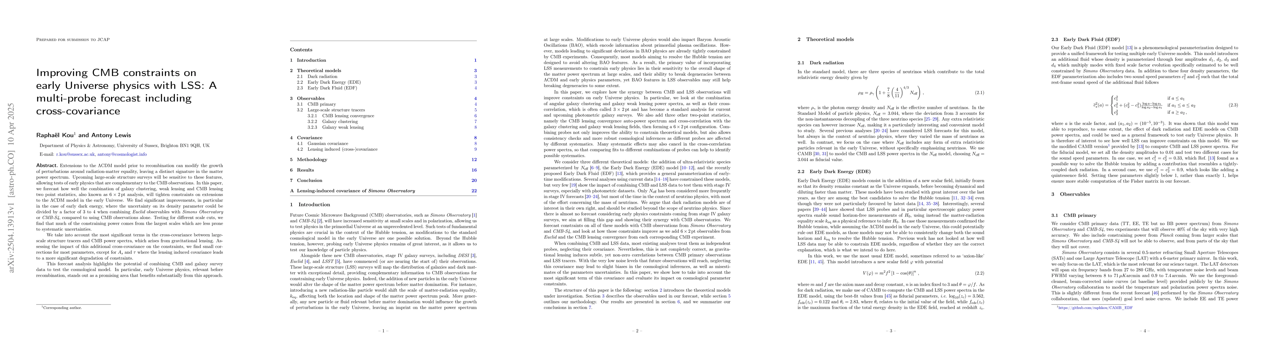 Thumbnail for Improving CMB constraints on early Universe physics with LSS: A
  multi-probe forecast including cross-covariance
