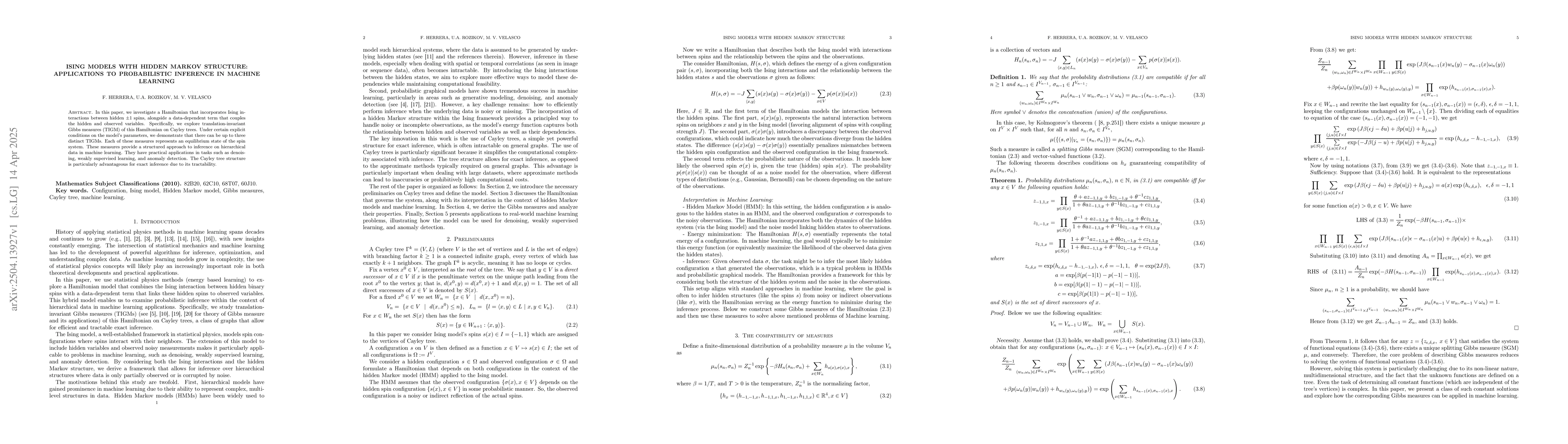Thumbnail for Ising Models with Hidden Markov Structure: Applications to Probabilistic
  Inference in Machine Learning