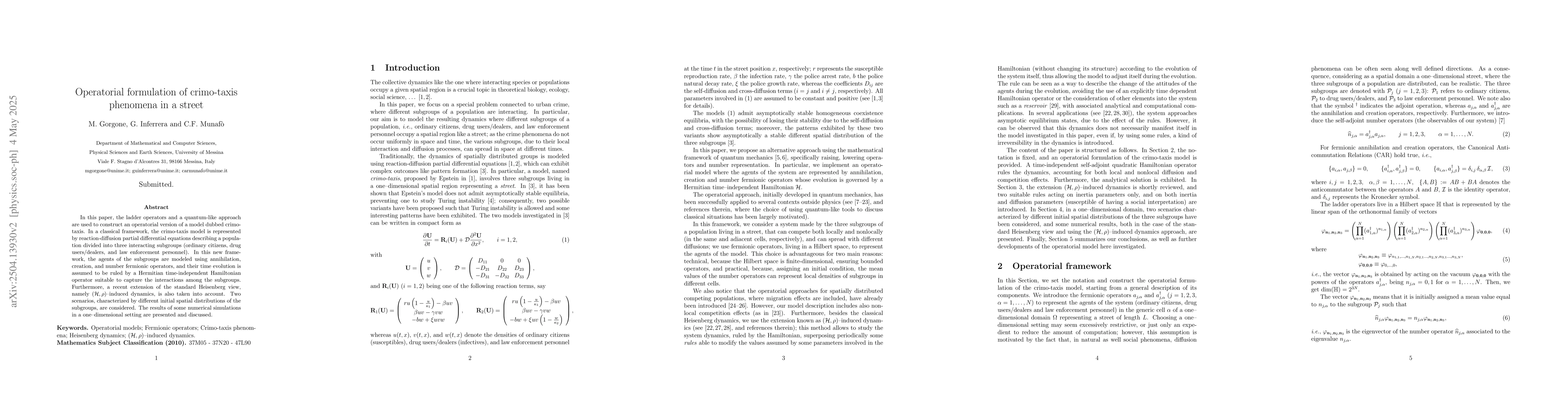 Thumbnail for Operatorial formulation of crimo-taxis phenomena in a street