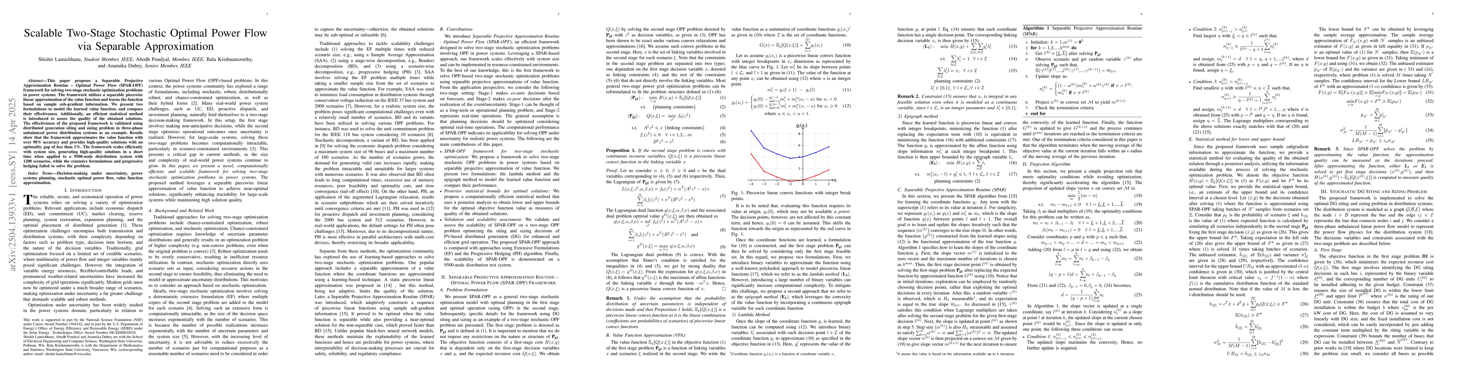 Thumbnail for Scalable Two-Stage Stochastic Optimal Power Flow via Separable
  Approximation