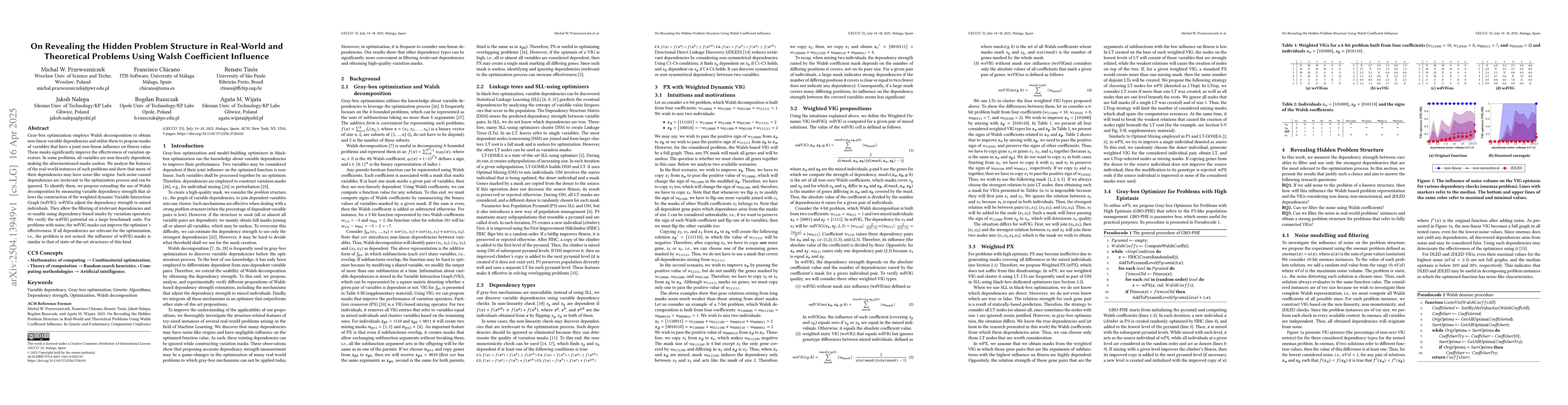 Thumbnail for On Revealing the Hidden Problem Structure in Real-World and Theoretical
  Problems Using Walsh Coefficient Influence