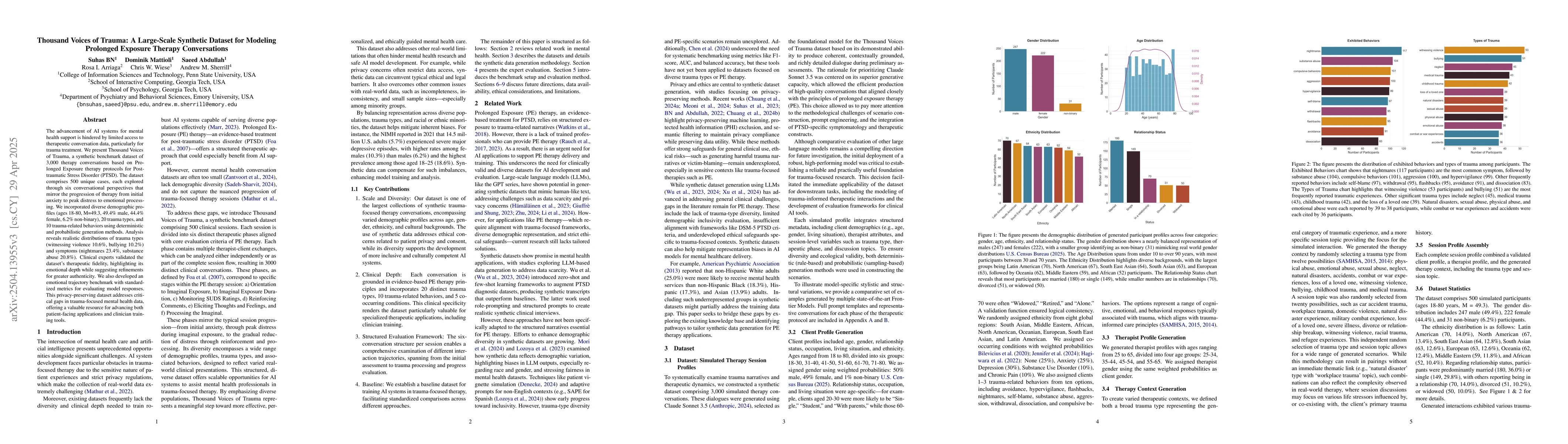 Thumbnail for Thousand Voices of Trauma: A Large-Scale Synthetic Dataset for Modeling
  Prolonged Exposure Therapy Conversations
