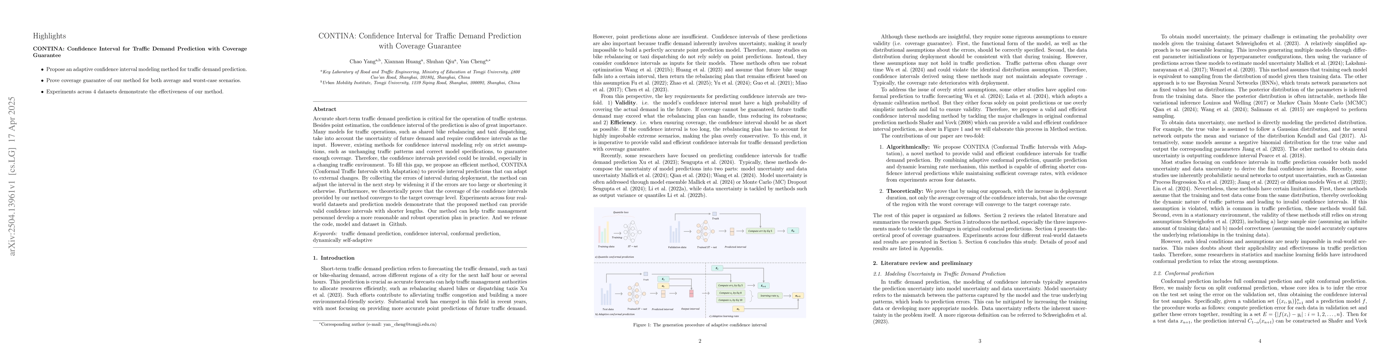 Thumbnail for CONTINA: Confidence Interval for Traffic Demand Prediction with Coverage
  Guarantee