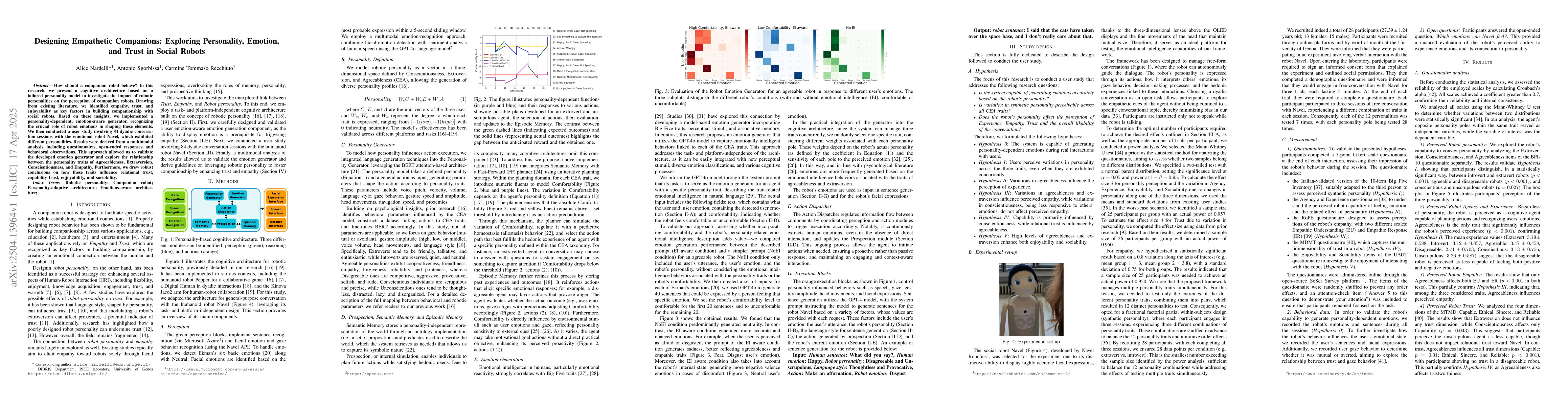 Thumbnail for Designing Empathetic Companions: Exploring Personality, Emotion, and
  Trust in Social Robots