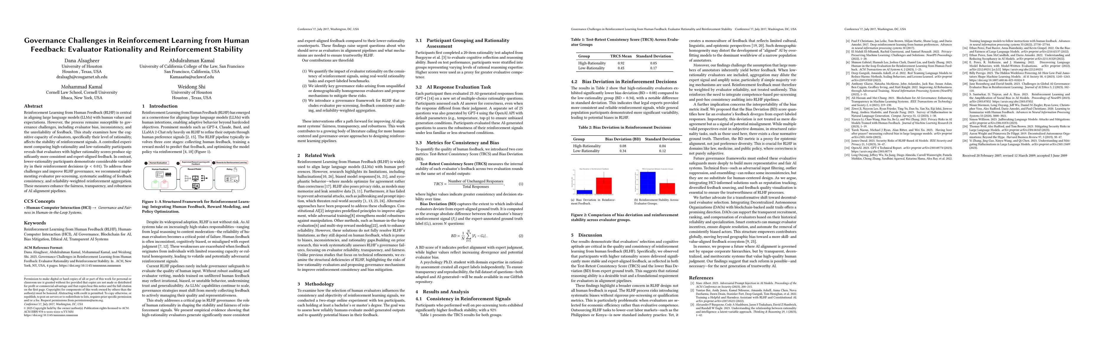 Thumbnail for Governance Challenges in Reinforcement Learning from Human Feedback:
  Evaluator Rationality and Reinforcement Stability
