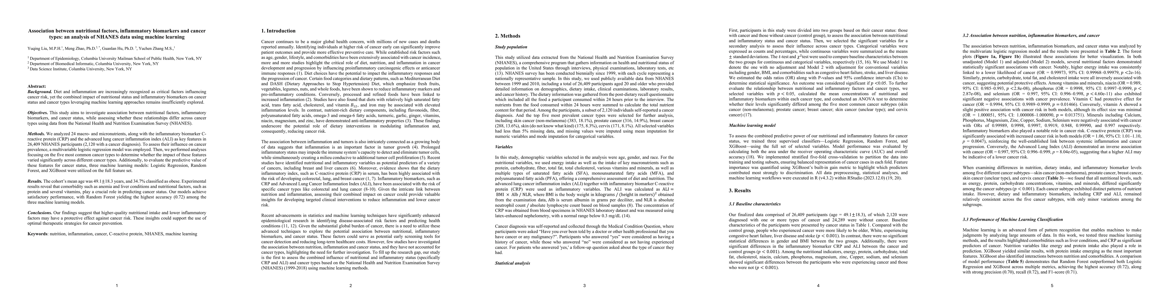Thumbnail for Association between nutritional factors, inflammatory biomarkers and
  cancer types: an analysis of NHANES data using machine learning