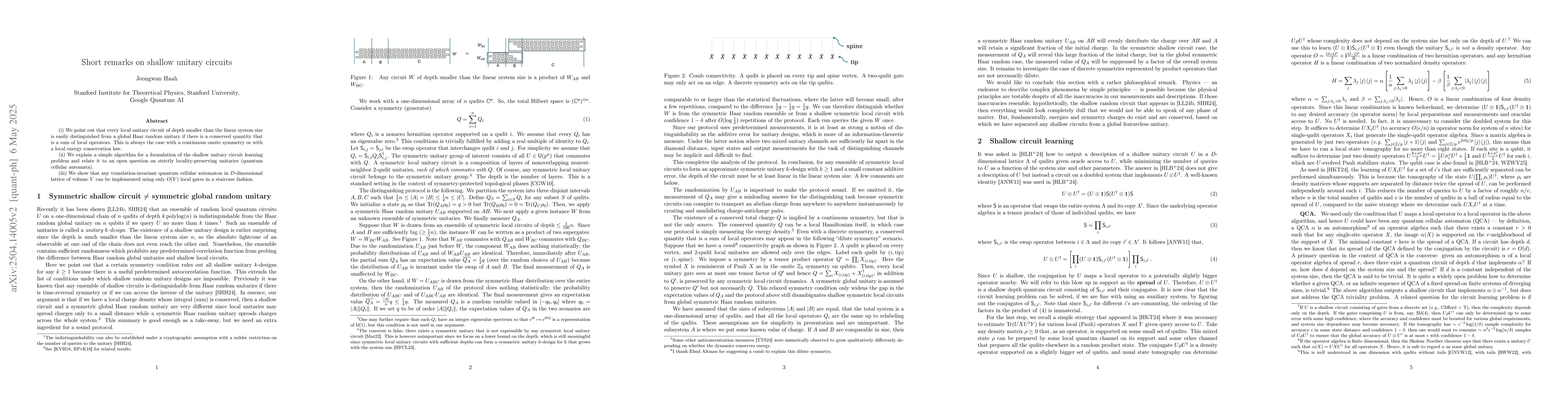 Thumbnail for Short remarks on shallow unitary circuits