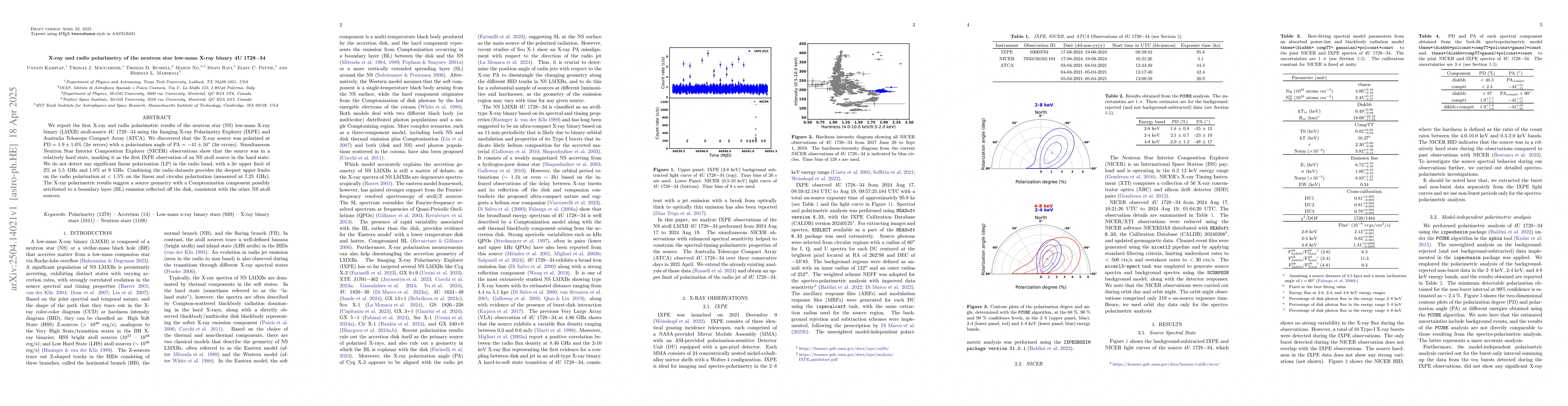 Thumbnail for X-ray and radio polarimetry of the neutron star low-mass X-ray binary 4U
  1728-34